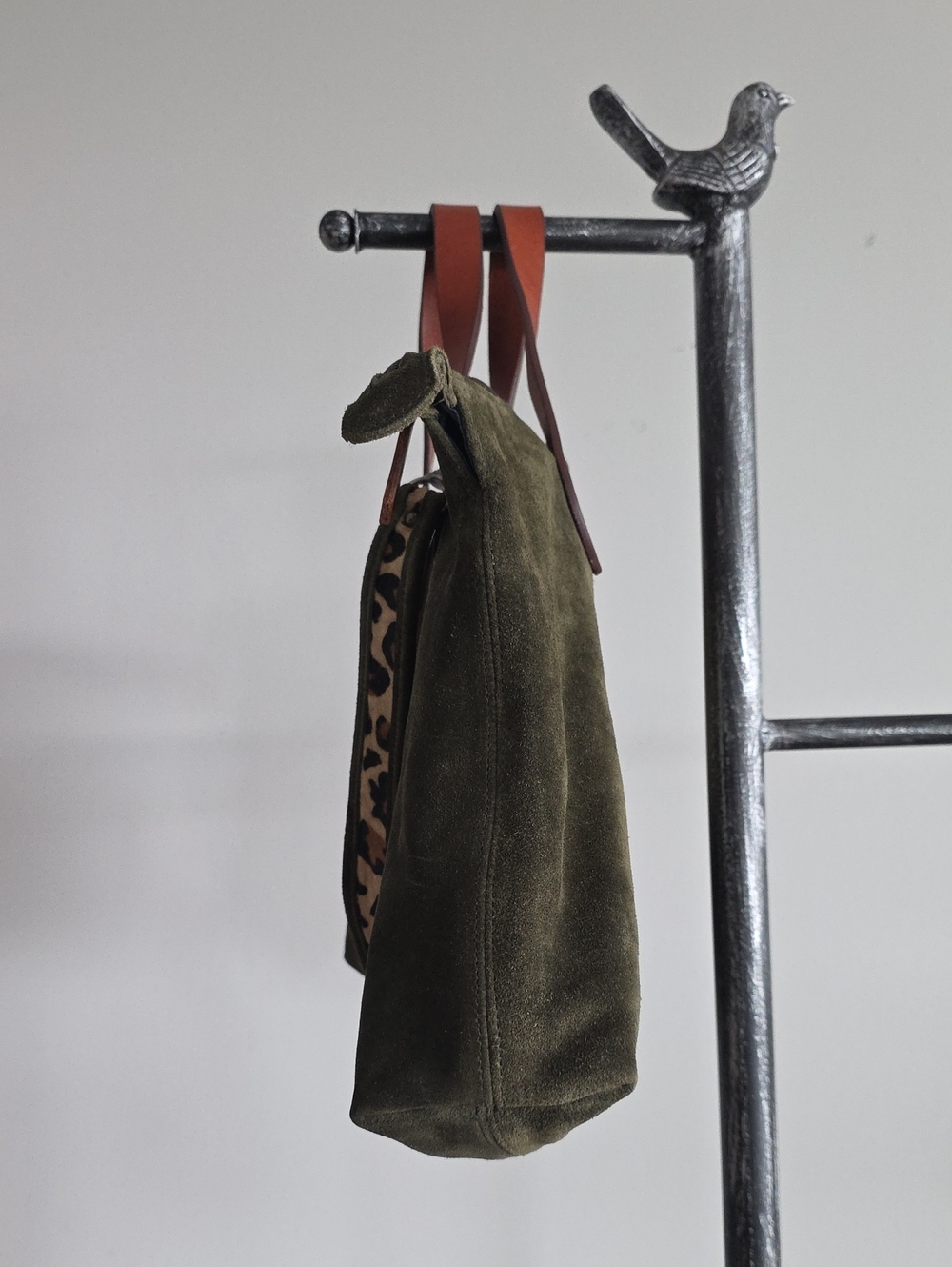 Dark Olive Green Suede Tote Bag - Picture 9 of 16